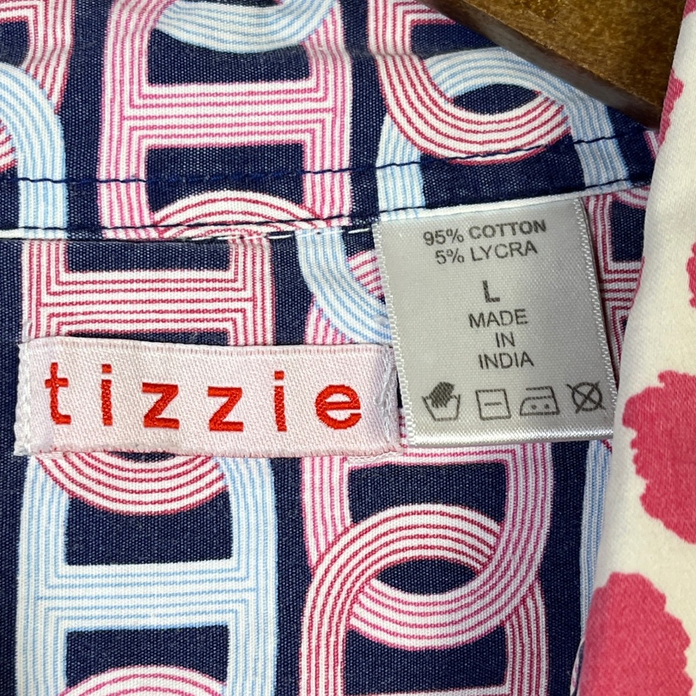 Tizzie Pink Dot Tunic Shirt Dress 3/4 Sleeve V Neck Women's coverup resort L - Picture 9 of 15